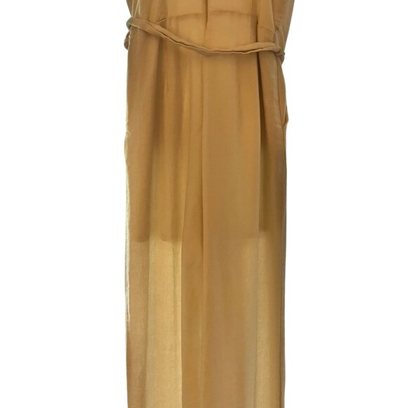 Cream Ruffle Sleeve Linen Blend Jumpsuit With Waist Tie Square Neckline & Wide L - Picture 9 of 11